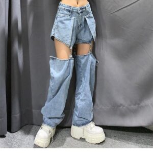 Street Splice Wide Leg Hip-hop Jeans