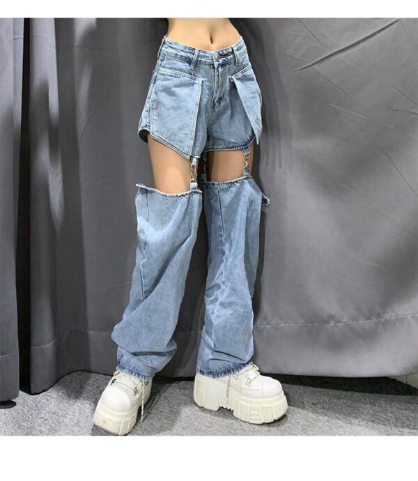 Street Splice Wide Leg Hip-hop Jeans