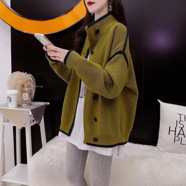 Colorblock Stand Collar Sweater - Image 2