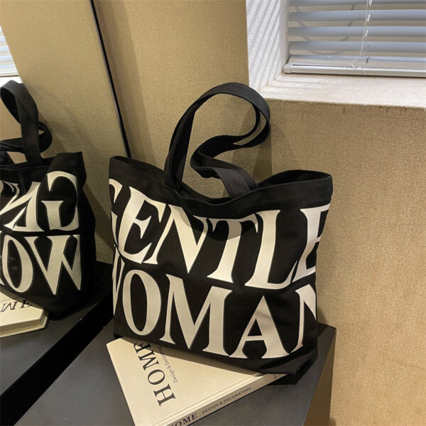 Letter Printed Canvas Tote Bag - Image 10