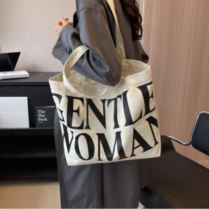 Letter Printed Canvas Tote Bag