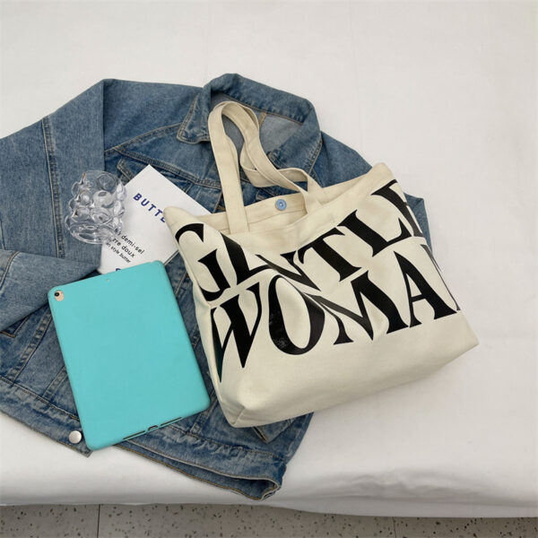 Letter Printed Canvas Tote Bag - Image 5