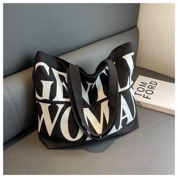 Letter Printed Canvas Tote Bag - Image 8