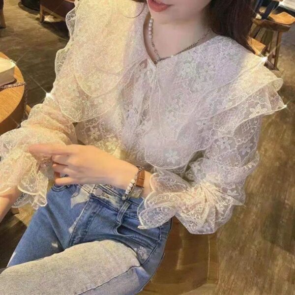 Big Lapel Heavy Lace Shirt - Image 4