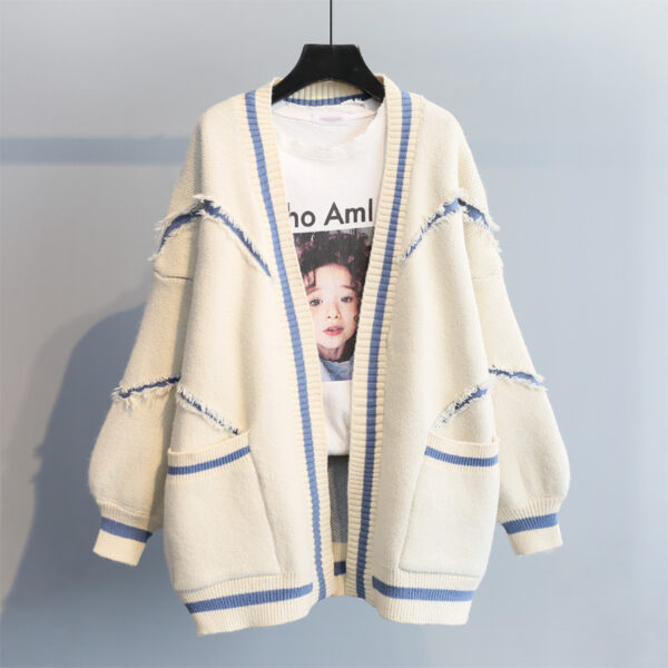 Loose Letter Thick Knit Cardigan Sweater - Image 4