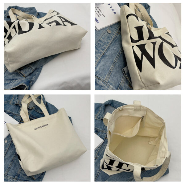 Letter Printed Canvas Tote Bag - Image 6