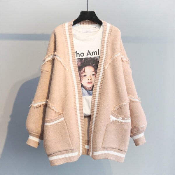 Loose Letter Thick Knit Cardigan Sweater - Image 3