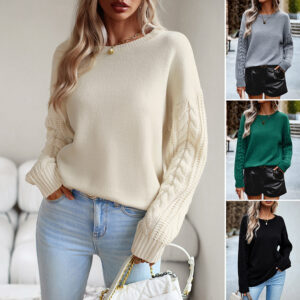 Simple Round Neck Spandex Sweater