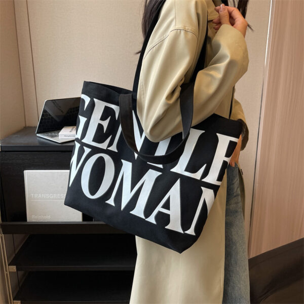 Letter Printed Canvas Tote Bag - Image 2